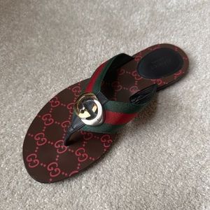 Gucci GG Thong Monogram Web Sandals